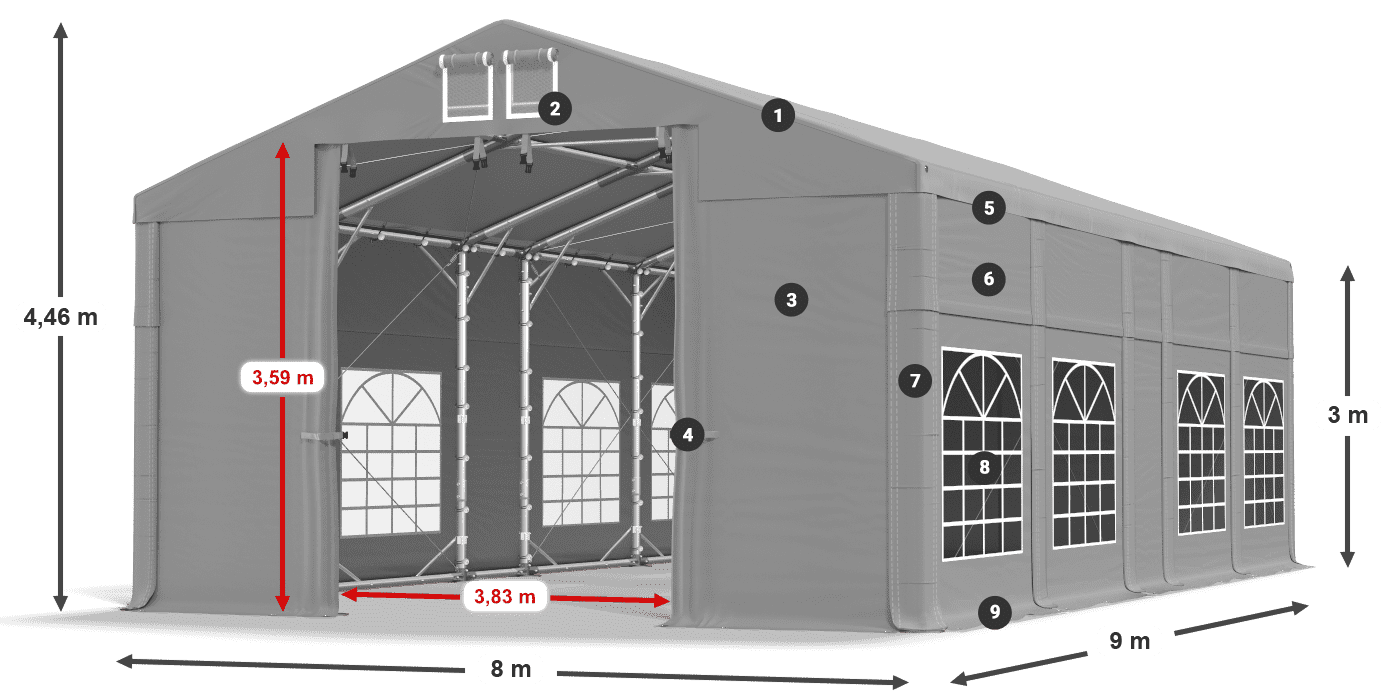 Tető: FR 620 PVC Falak: SD 500 PVC 3 m jelmagyarázat
