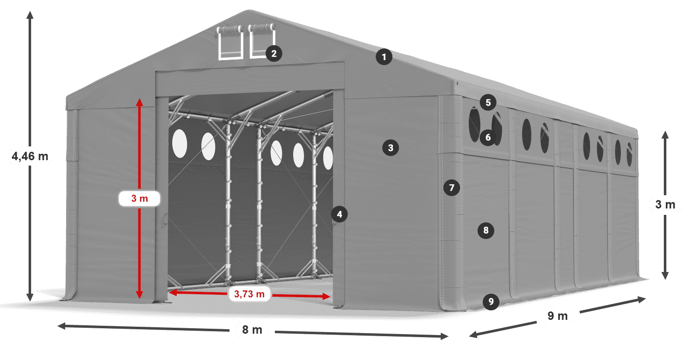 Tető: FR 620 PVC Falak: SD O 500 PVC 3 m jelmagyarázat
