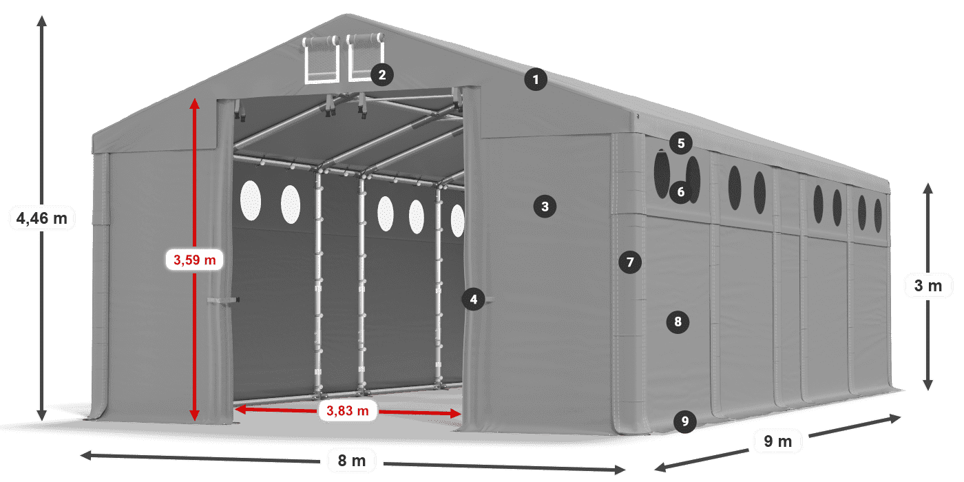 Tető: FR 620 PVC Falak: SD O 500 PVC 3 m jelmagyarázat