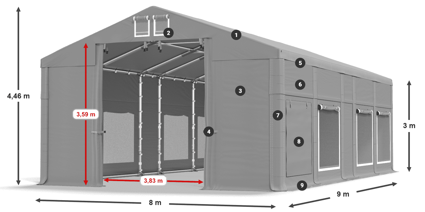 Tető: FR 620 PVC Falak: SD 500 PVC 3 m jelmagyarázat