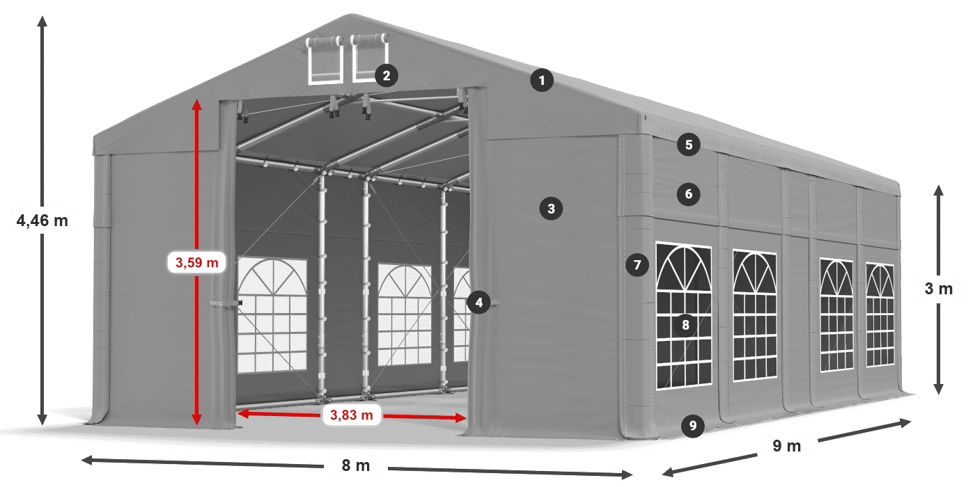 Tető: FR 620 PVC Falak: SD 500 PVC 3 m jelmagyarázat