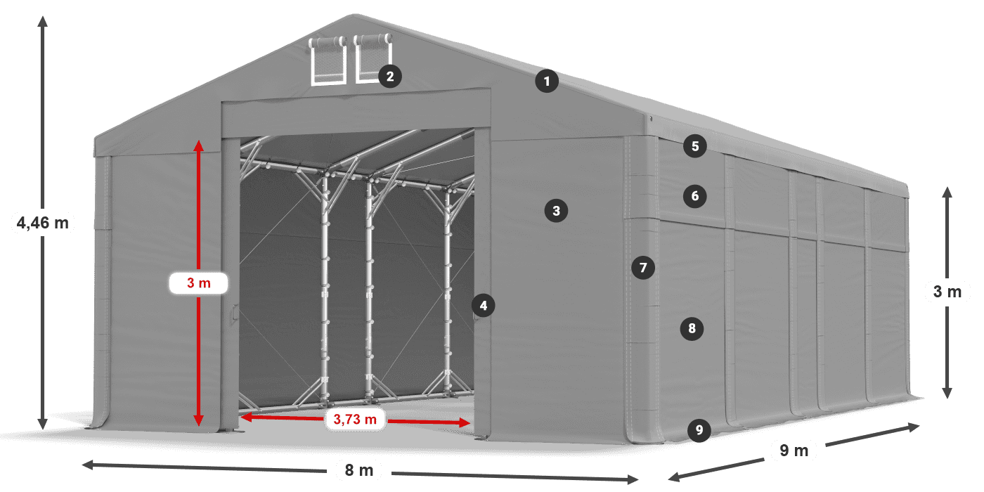 Tető: MS 580 PVC Falak: FR 620 PVC  3 m jelmagyarázat