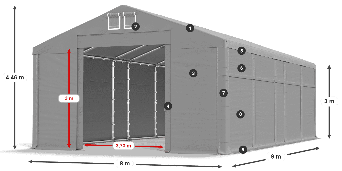 Tető: MS 580 PVC Falak: FR 620 PVC  3 m jelmagyarázat