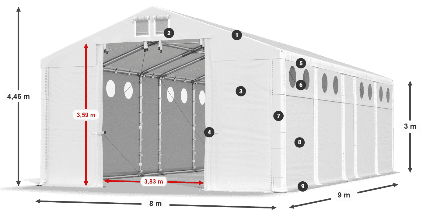 Tető: MS 580 PVC Falak: FR O 620 PVC 3 m jelmagyarázat