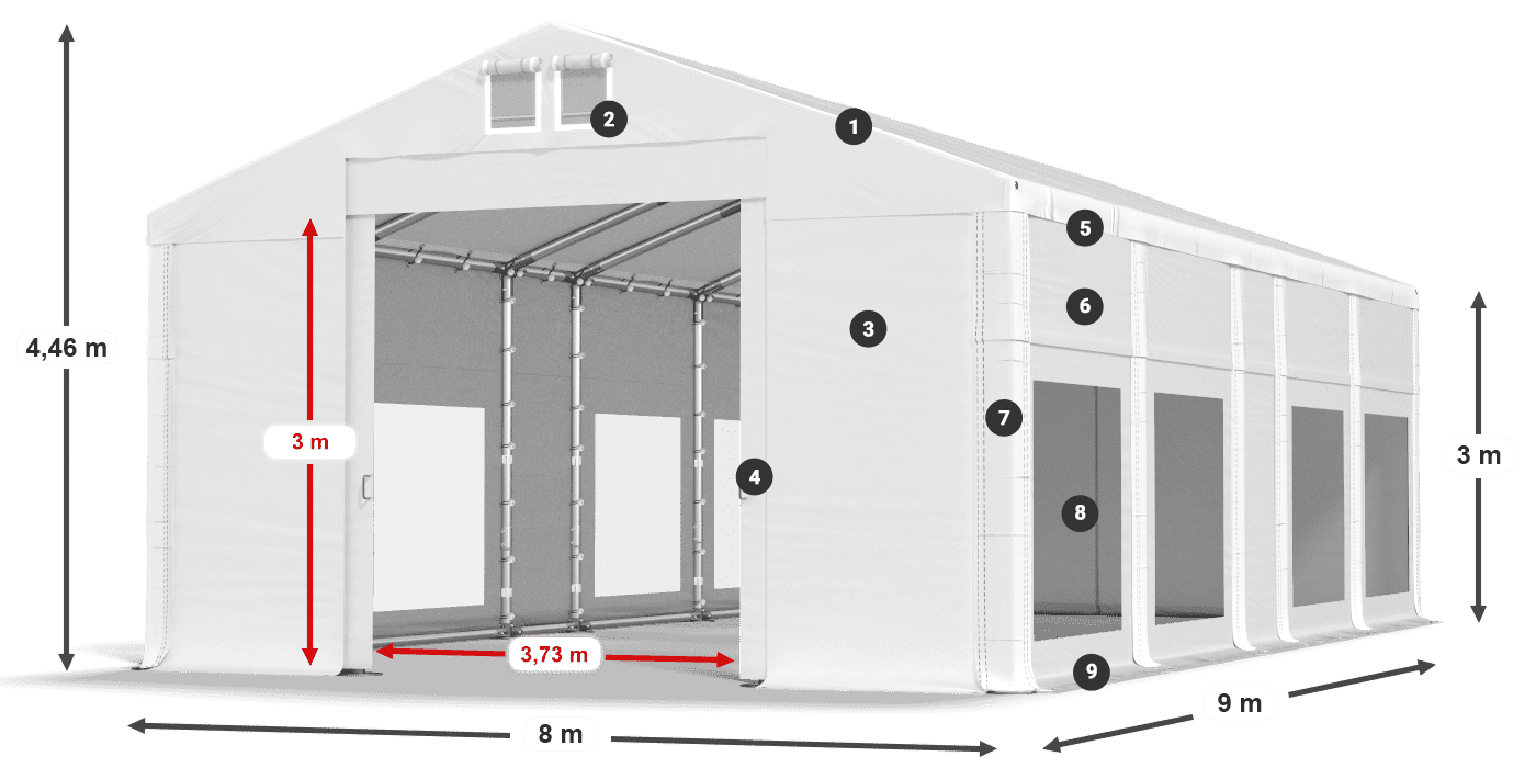 Tető: MS 580 PVC Falak: MS 580 PVC 3 m jelmagyarázat