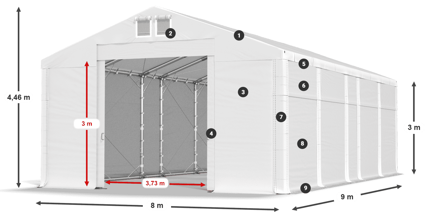 Tető: MS 580 PVC Falak: SD 500 PVC 3 m jelmagyarázat