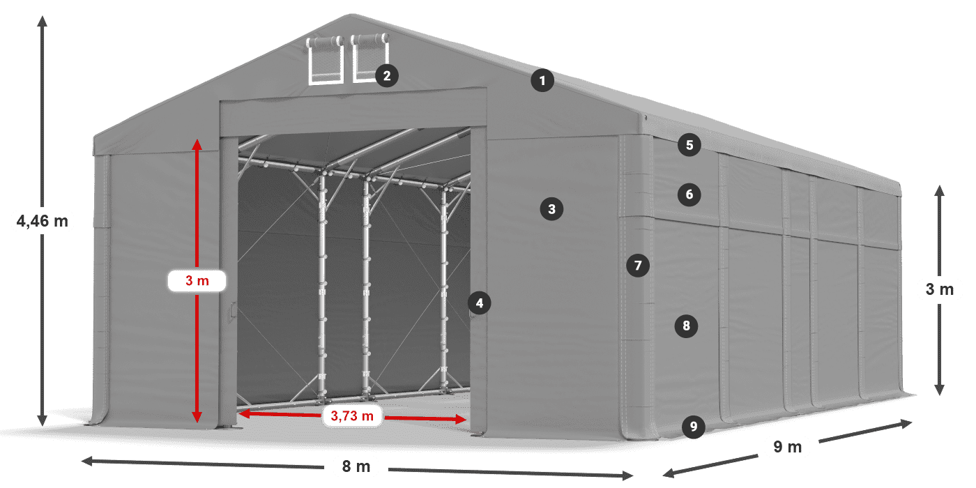 Tető: MS 580 PVC Falak: SD 500 PVC 3 m jelmagyarázat