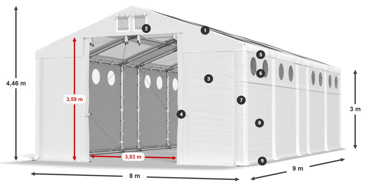 Tető: MS T 580 PVC Falak: SD O 500 PVC 3 m jelmagyarázat