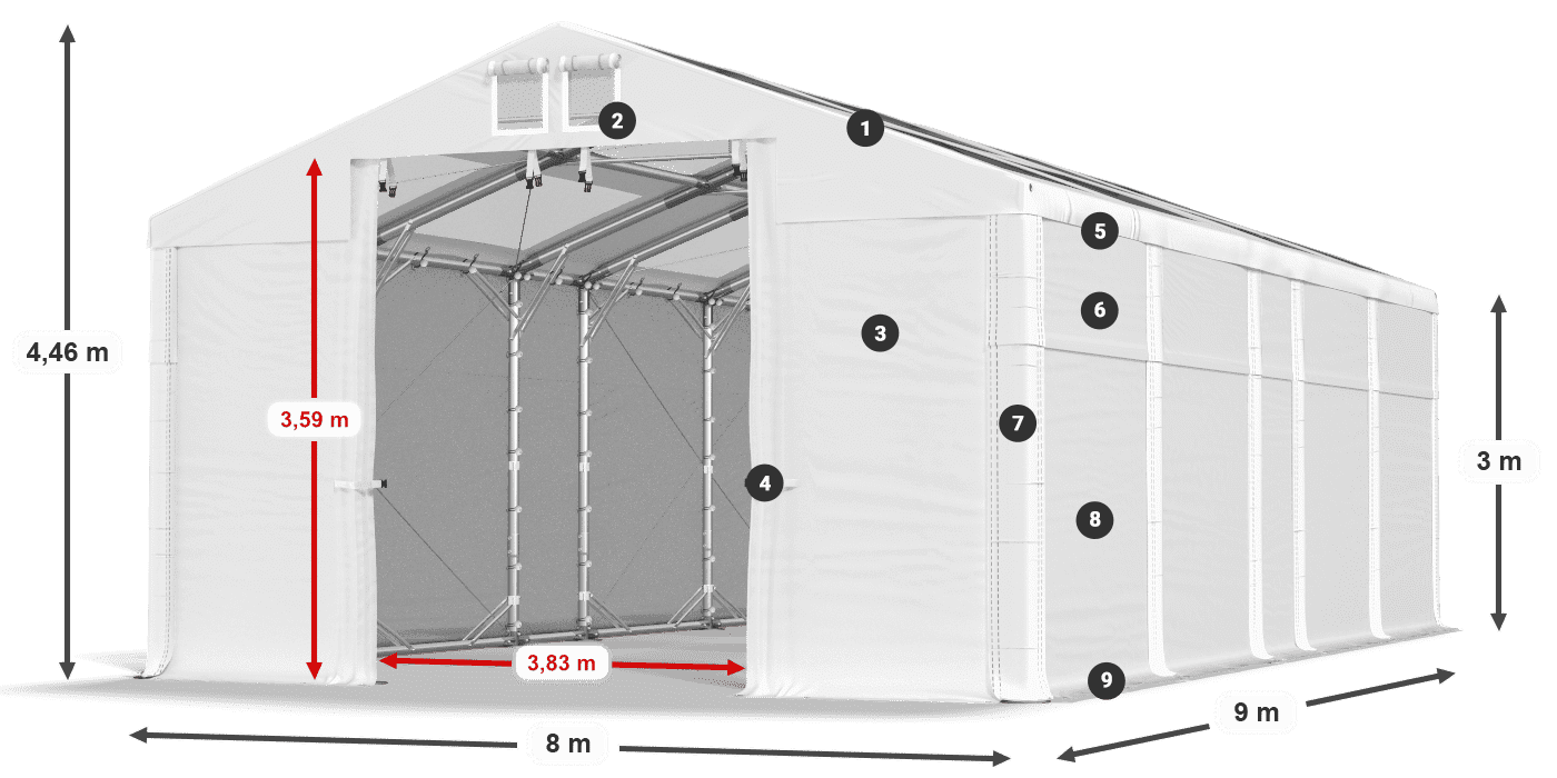 Tető: MS T 580 PVC Falak: SD 500 PVC 3 m jelmagyarázat