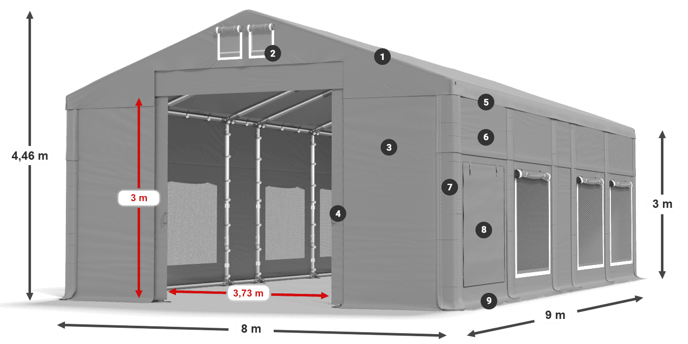 Tető: MS 580 PVC Falak: SD M 500 PVC 3 m jelmagyarázat