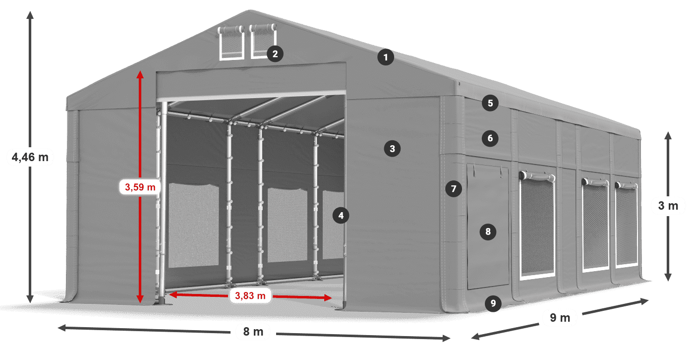 Tető: MS 580 PVC Falak: SD M 500 PVC 3 m jelmagyarázat