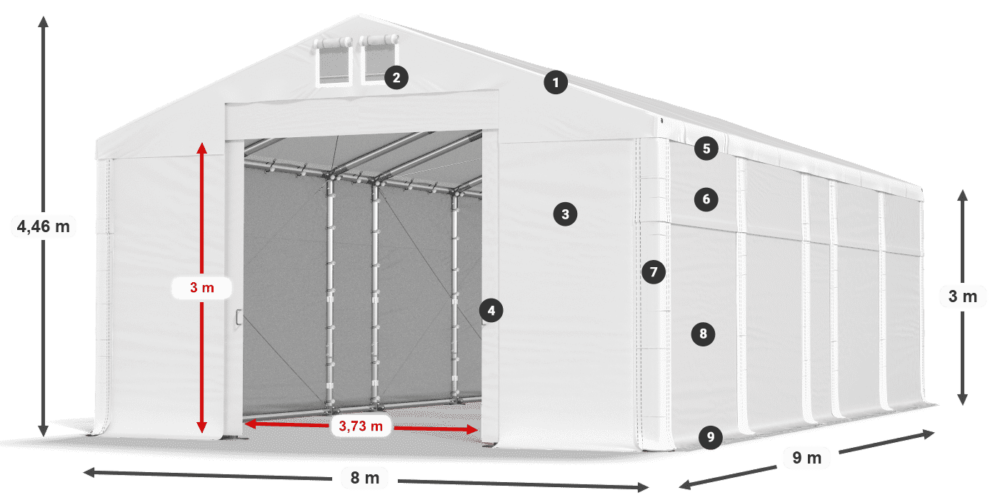 Tető: MS 580 PVC Falak: SD 500 PVC 3 m jelmagyarázat