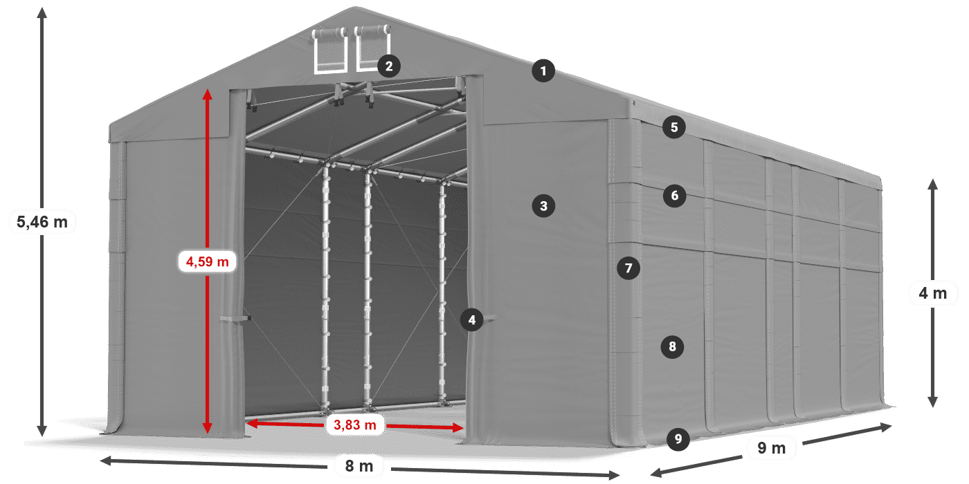 Tető: MS 580 PVC Falak: FR 620 PVC 4 m jelmagyarázat