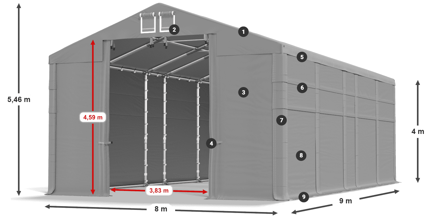 Tető: MS 580 PVC Falak: SD 500 PVC 4 m jelmagyarázat